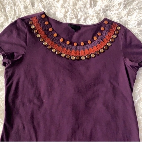 Anna Sui Purple Top/Tee/T shirt Sz S Embellished Crystals Embroidered Neckline - Picture 2 of 12